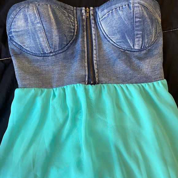 High low blue denim top dress - Picture 3 of 5